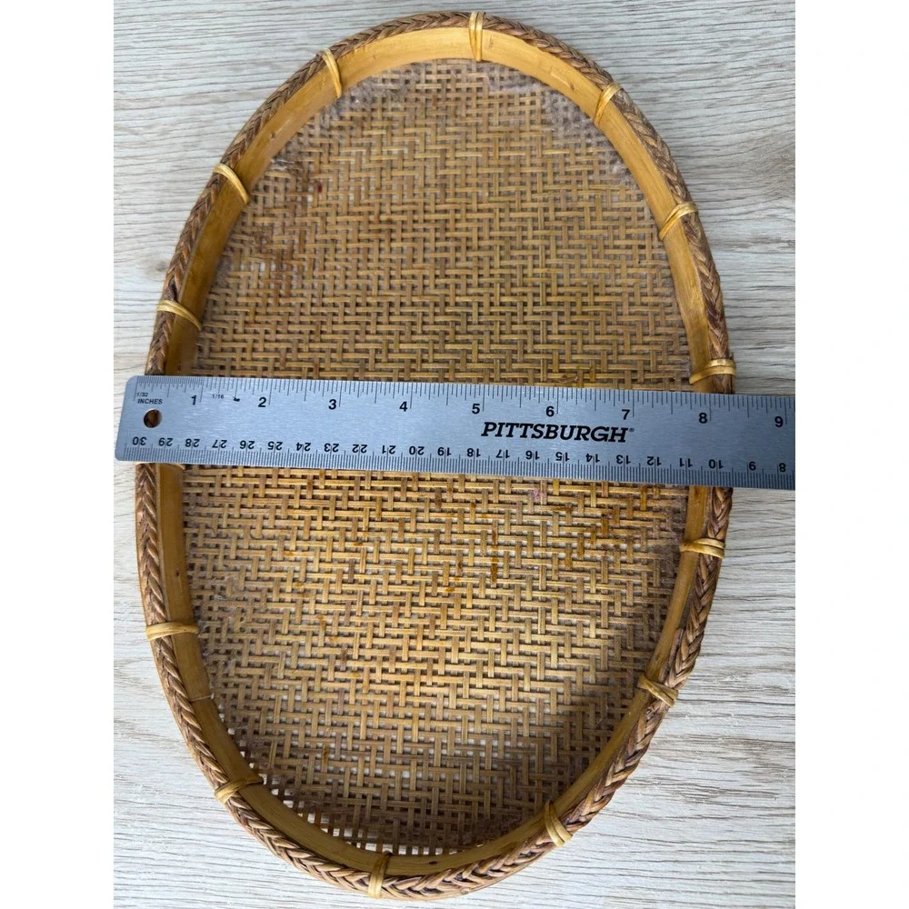 Vintage Woven Oval Wicker Boho Wall Decor Basket Brown 12in Embroidery DIY